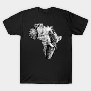 African Bull Elephant in Shape of Africa T-Shirt